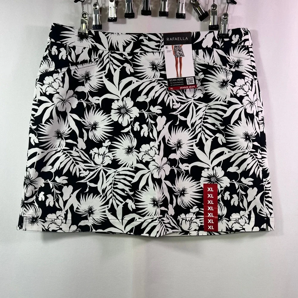 Rafaella Womens XL Stretch Skort Black White Tropical Floral - Picture 1 of 8